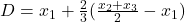 D=x_1+\frac{2}{3}(\frac{x_2+x_3}{2}-x_1)